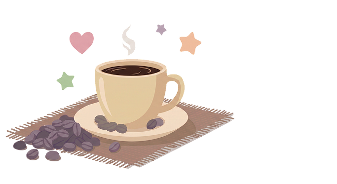 Illustration of a Hungarian coffee cup on a folk-pattern carpet